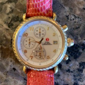 Michele CSX Chronograph 18K Gold Plated Diamond Watch with Lizard Leather StrP
